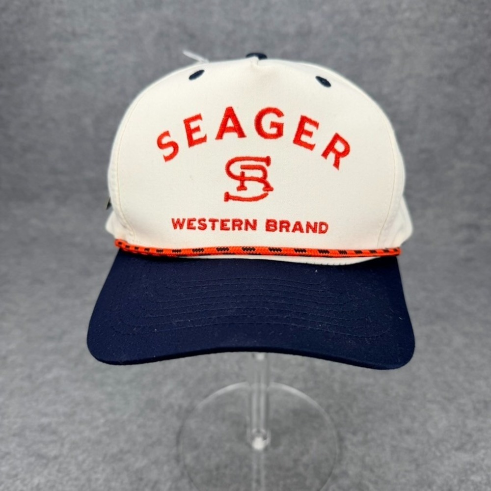 Seager Branded Snapback Hat Western Brand Cream Navy Orange Rope Cap New
